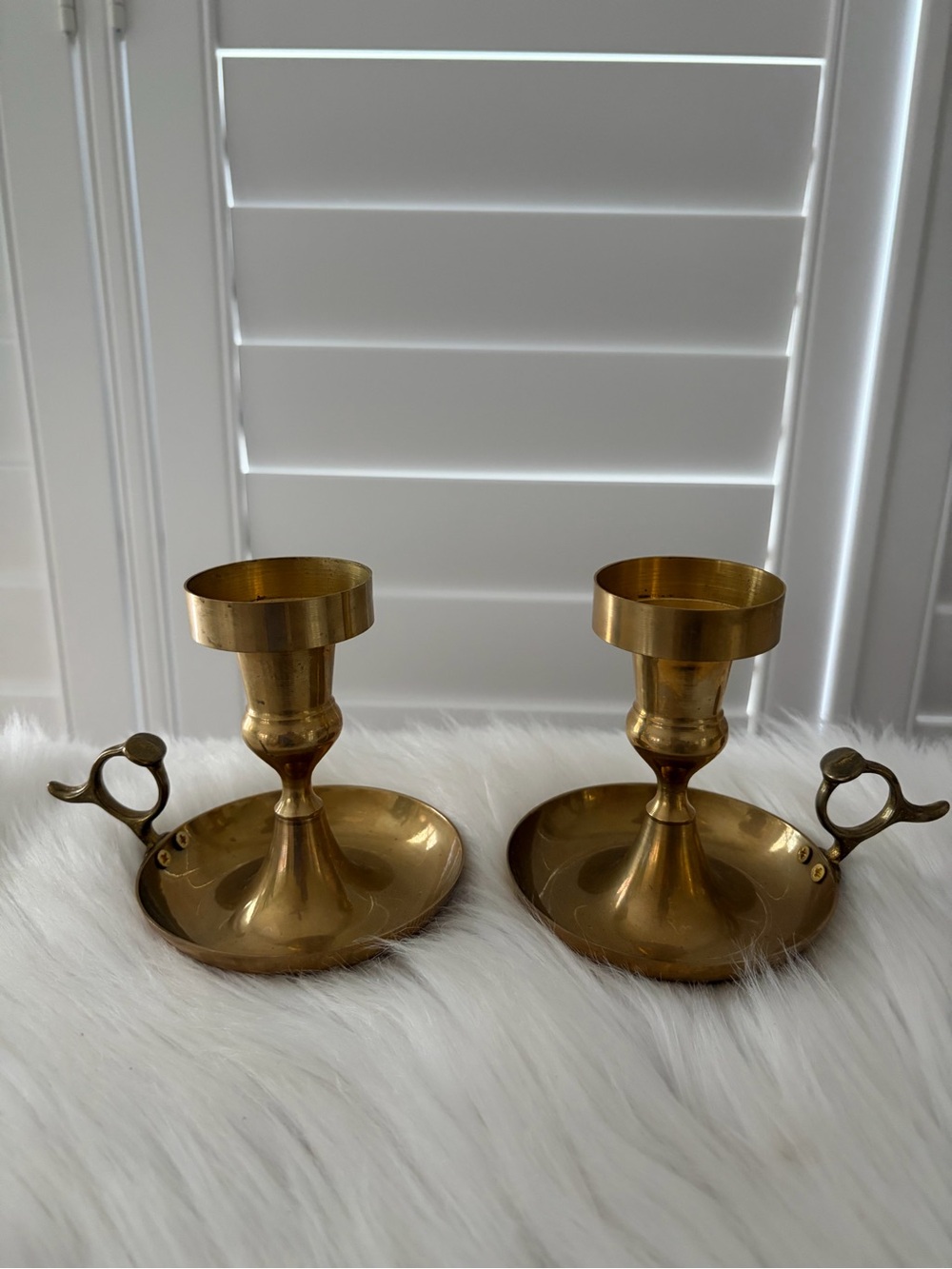 Vintage Brass Chamberstick Candle Holders - Pair